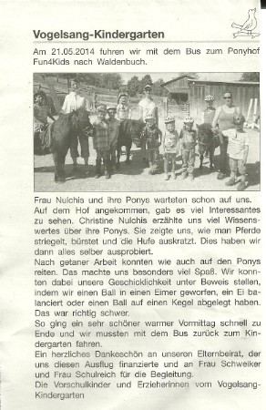 21.05.2014 Bericht vom Vogelsangkindergarten Dettenhausen 21.05.2014 Bericht vom Vogelsangkindergarten Dettenhausen