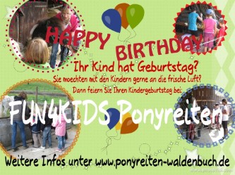 Kindergeburtstag bei Fun4Kids Ponyreiten in Waldenbuch Kindergeburtstag bei Fun4Kids Ponyreiten in Waldenbuch